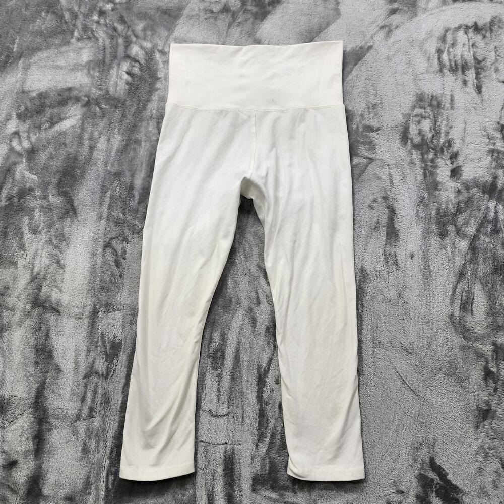T Party Leggings Womens S White Crop High Rise‎ Foldover Waistband Workout Yoga